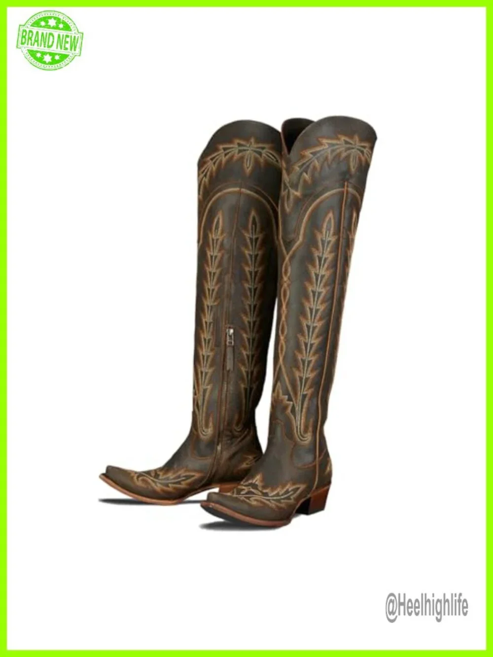 Over the Knee Cowboy Boots Chunky Heel Side Zipper Thigh High Western Boots